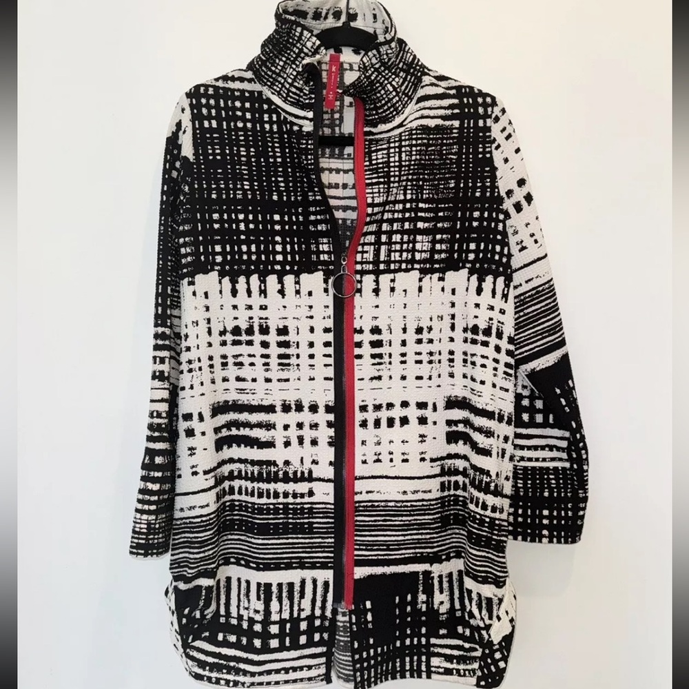 IC Collection By Connie K Jacket, Art To wear, Lagenlook, Contrast Zipper Size M